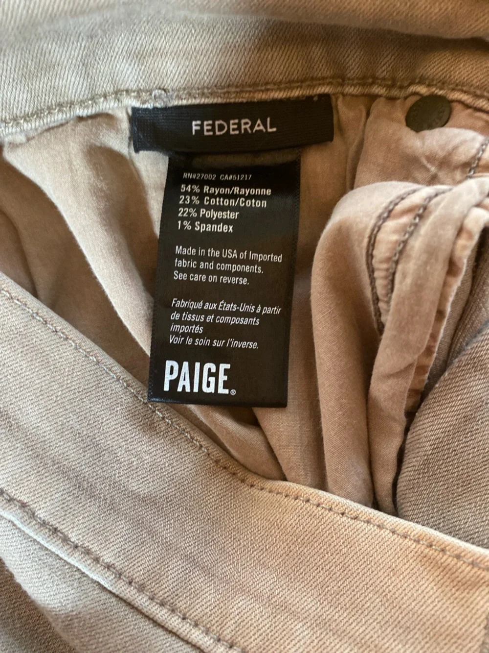 PAIGE Men's Federal Slim Straight Jeans Vintage Woodland Tan Size 34